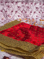 Red Velvet Square Aasan with Golden Mirror Border