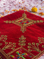 Velvet Red Swastik Embroidered Aasan Square