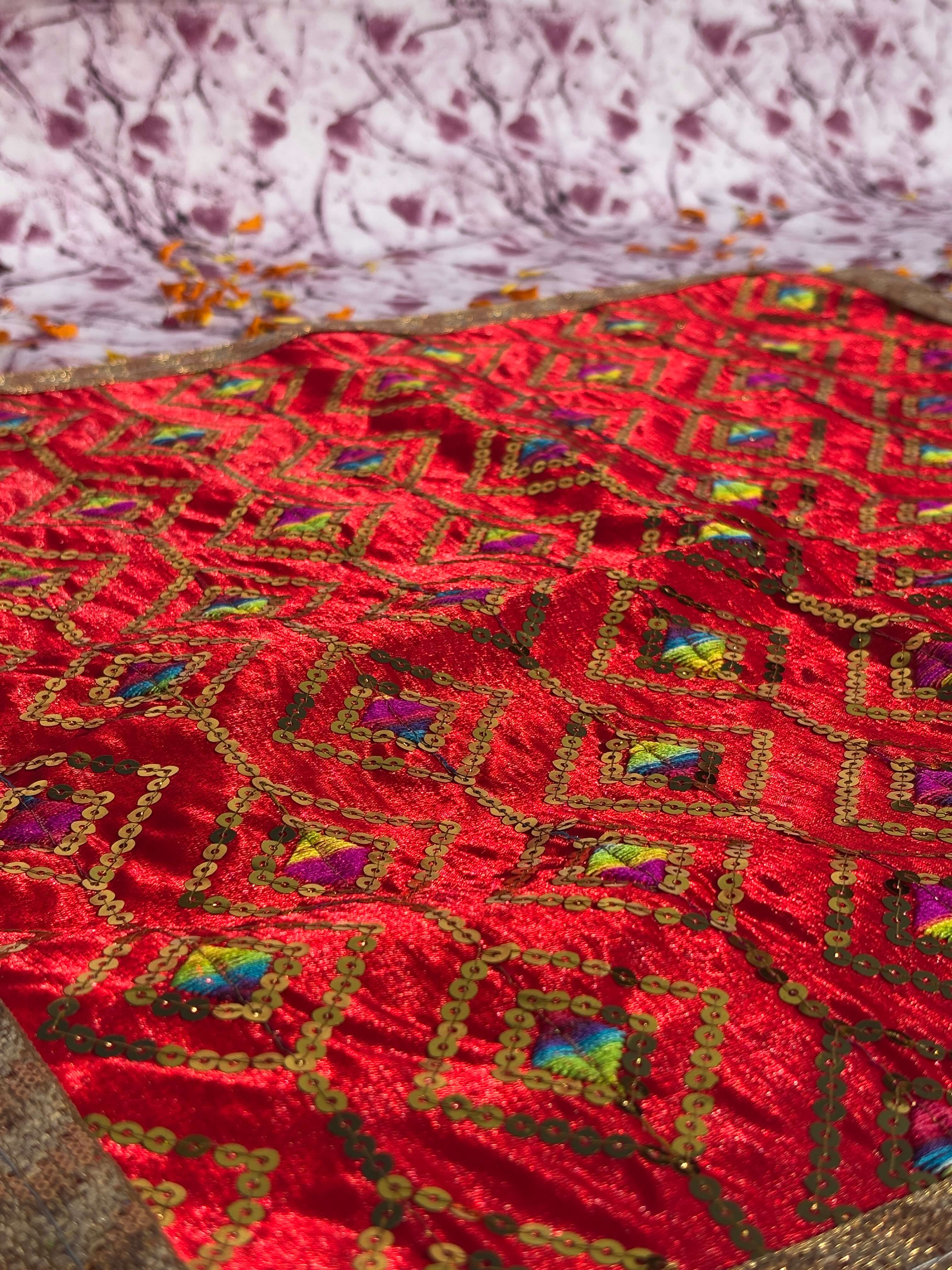 Velvet Red Diamond Embroidered Aasan