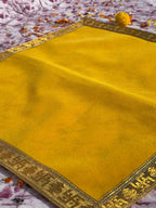 Plain Yellow Velvet Square Aasan with Golden Border