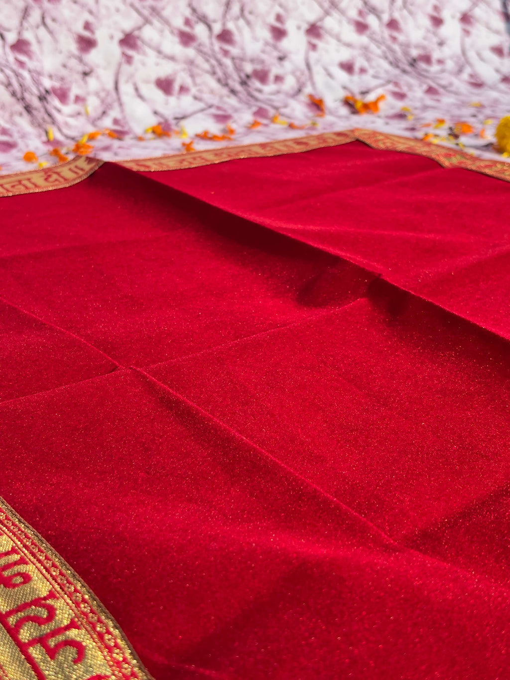 Velvet Plain Red Jai Mata Di Embroidered Aasan