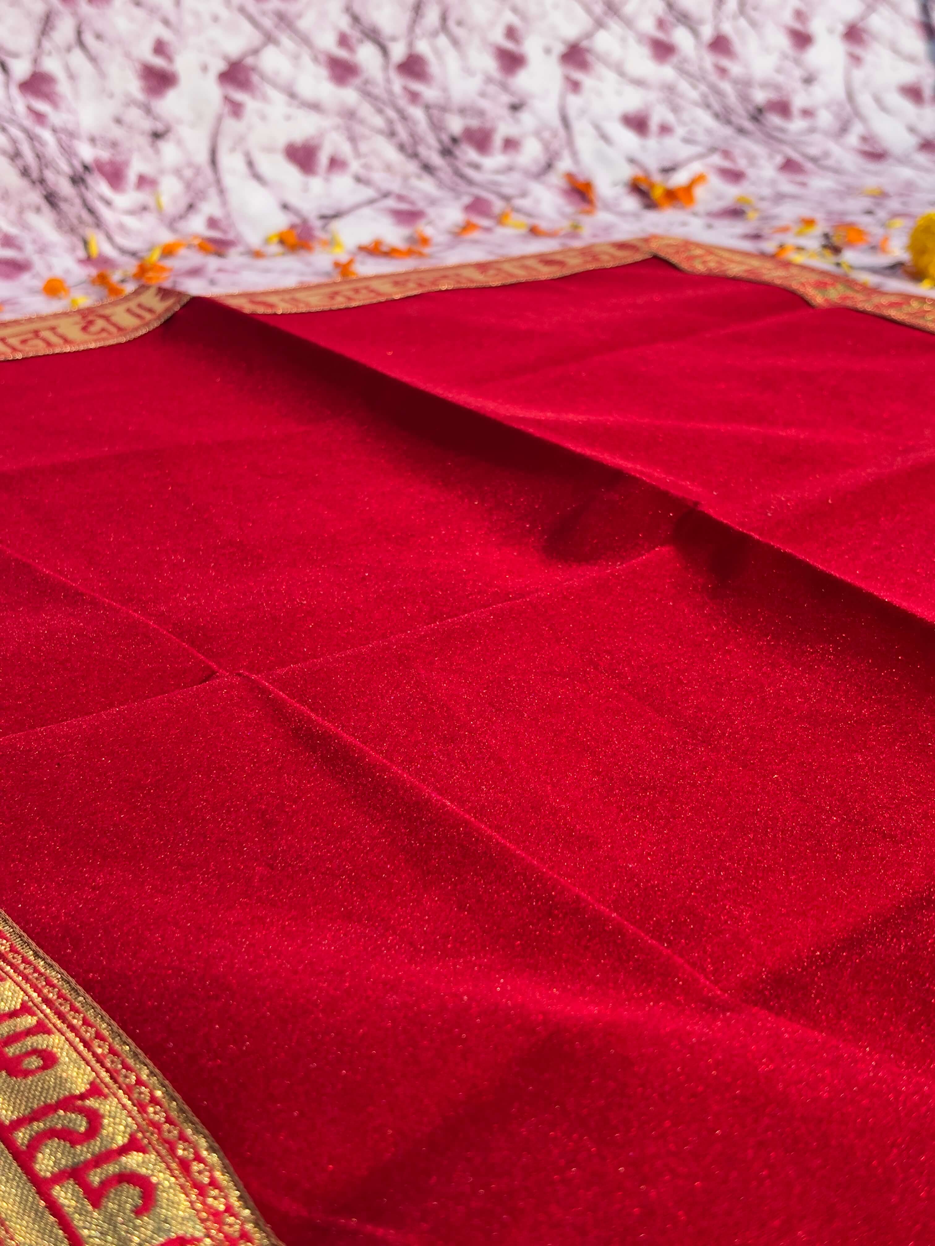 Velvet Plain Red Jai Mata Di Embroidered Aasan