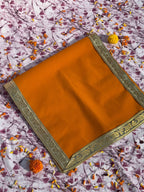 Orange Velvet Rectangular Puja Aasan with Golden Border