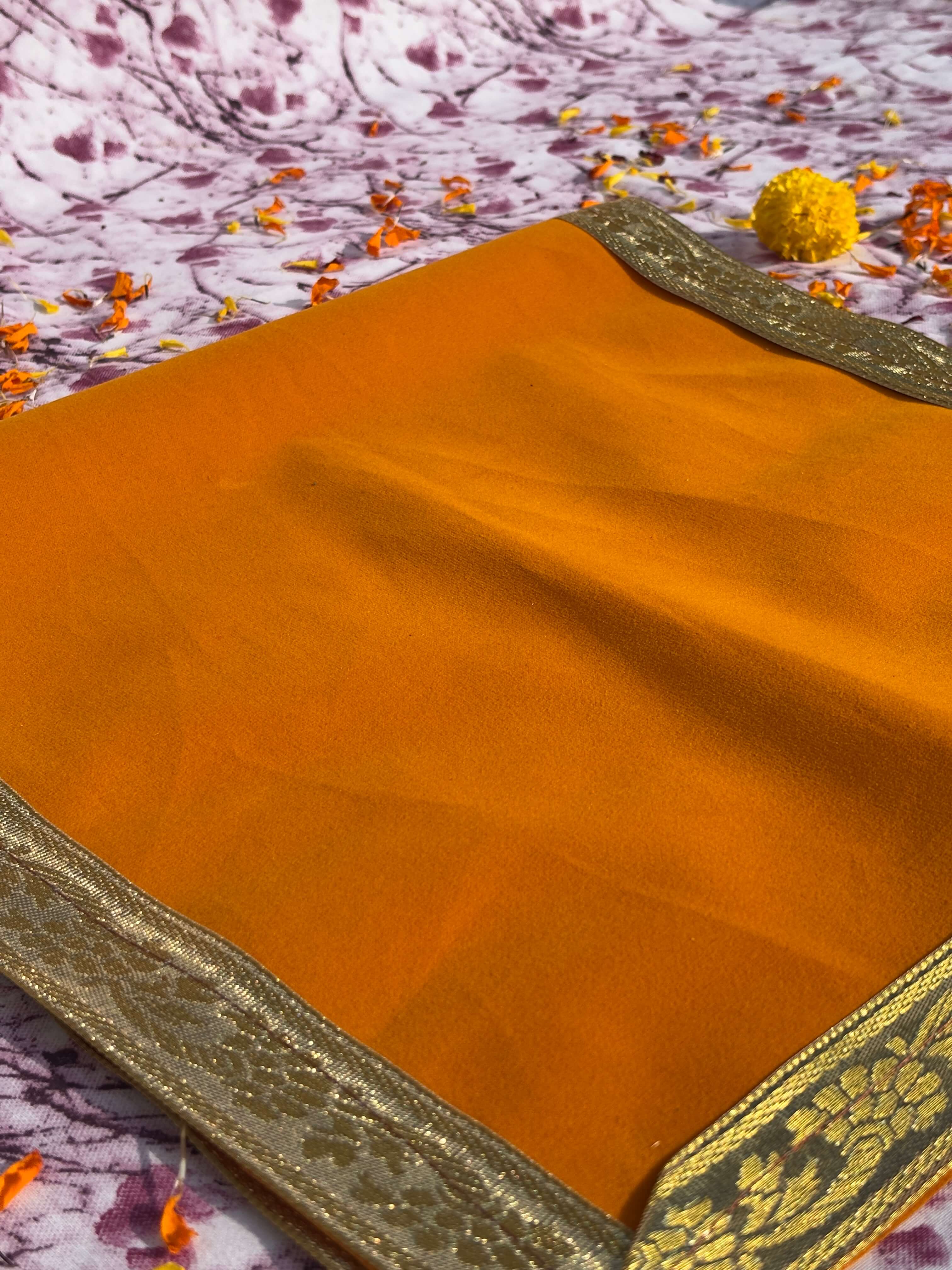 Orange Velvet Rectangular Puja Aasan with Golden Border