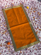 Orange Velvet Rectangular Puja Aasan with Golden Border