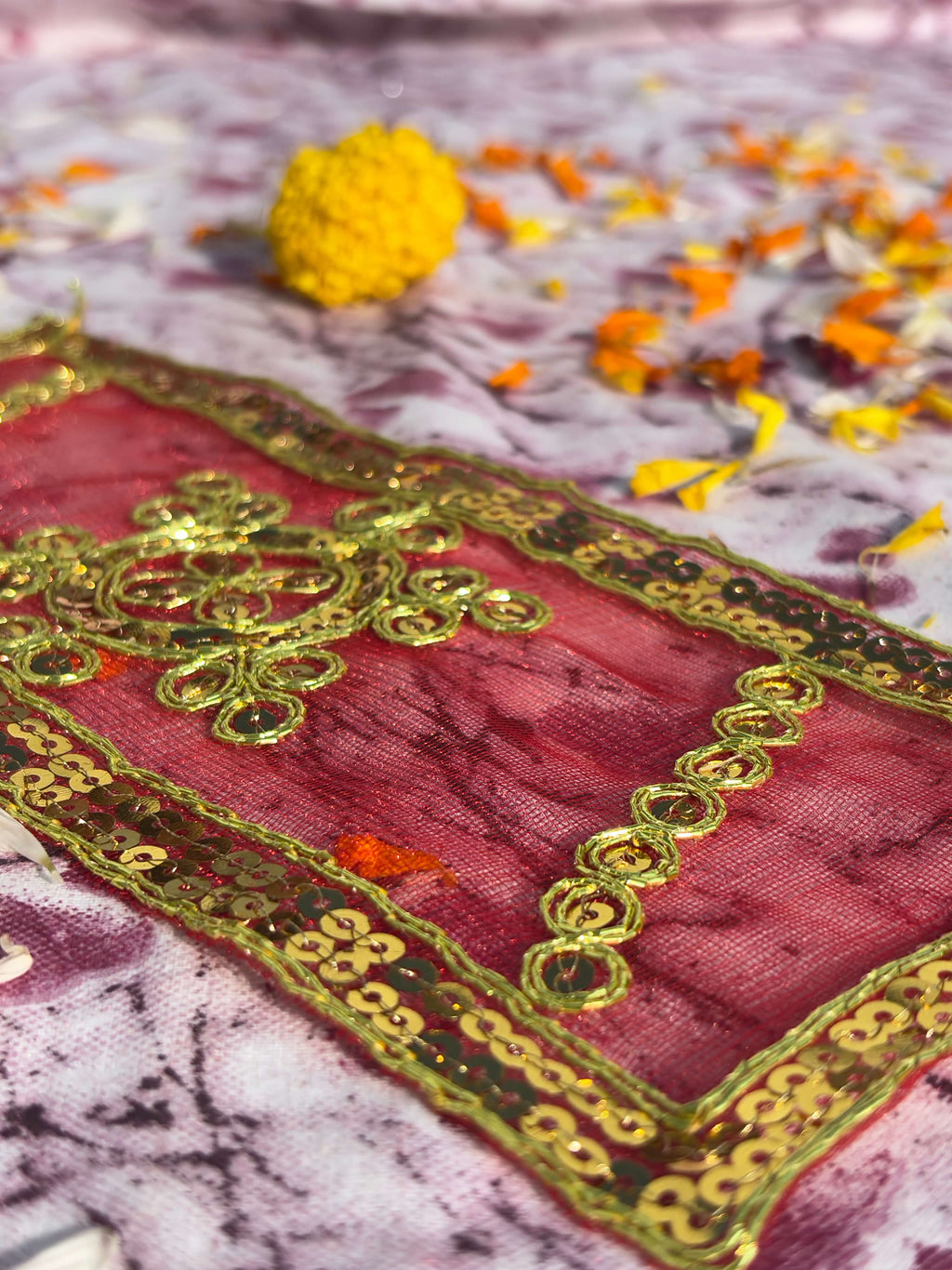 Red Golden Embroidered Chunri