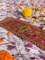 Red Floral Embroidered Chunri with Golden Border