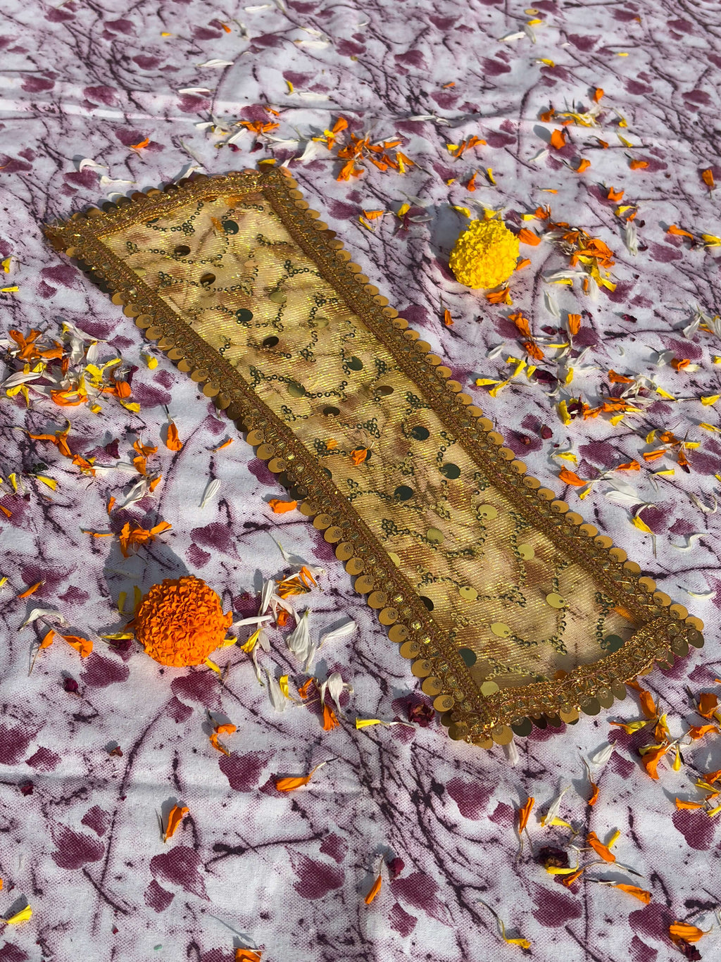 Yellow Sequin Embroidered Puja Chunri