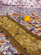 Yellow Sequin Embroidered Puja Chunri