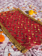 Red Net Sequin Embroidered Chunri