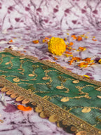 Green Net Chunri with Golden Sequin Embroidery