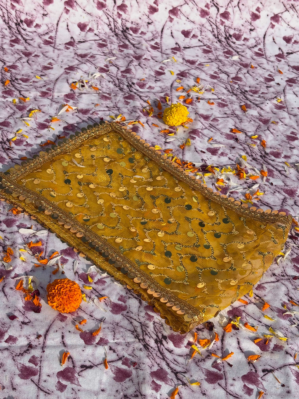 Golden Yellow Sequin Embroidered Chunri