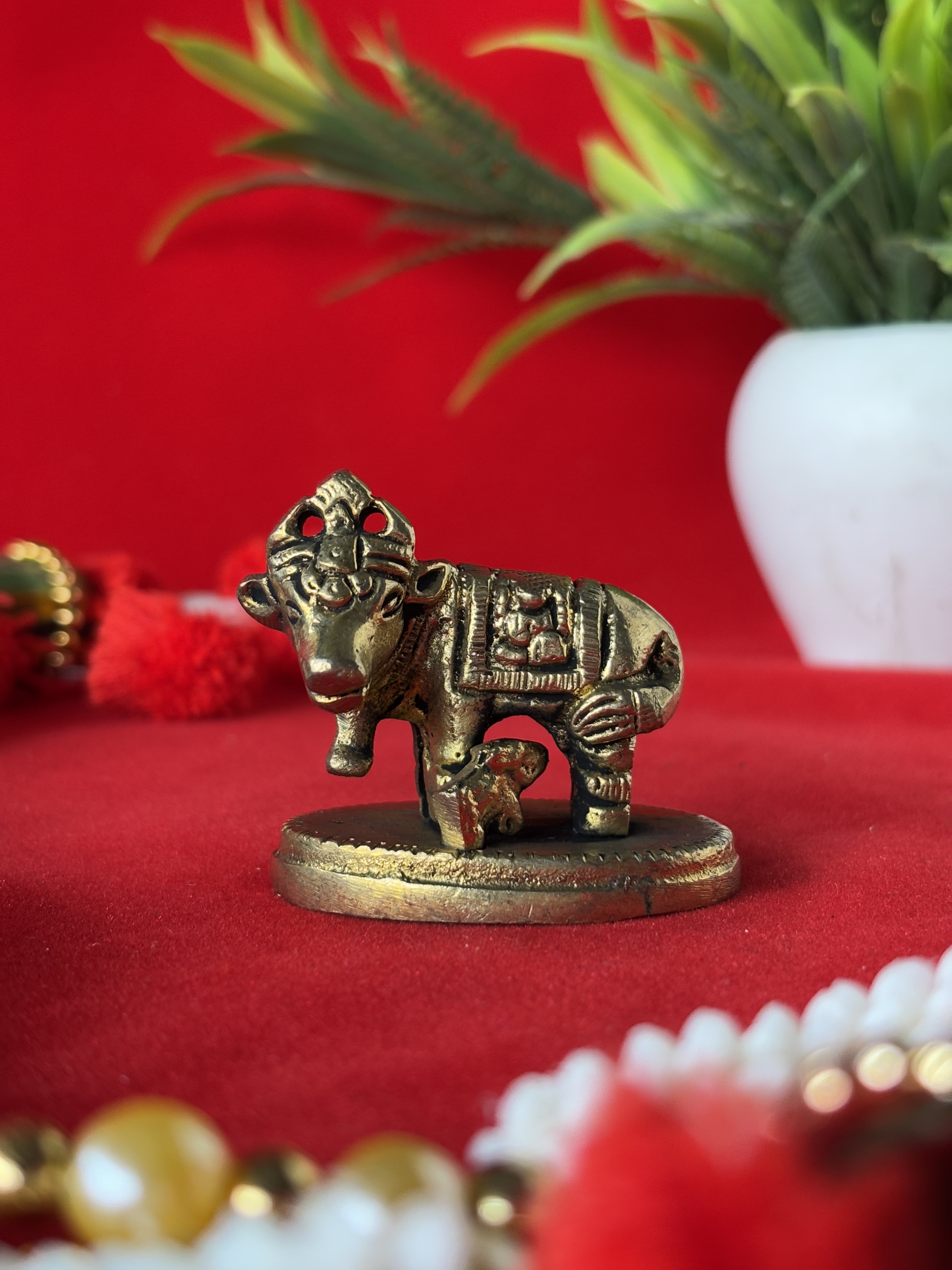 Brass Gau Mata with Calf - 1.6 inch | 100 gm