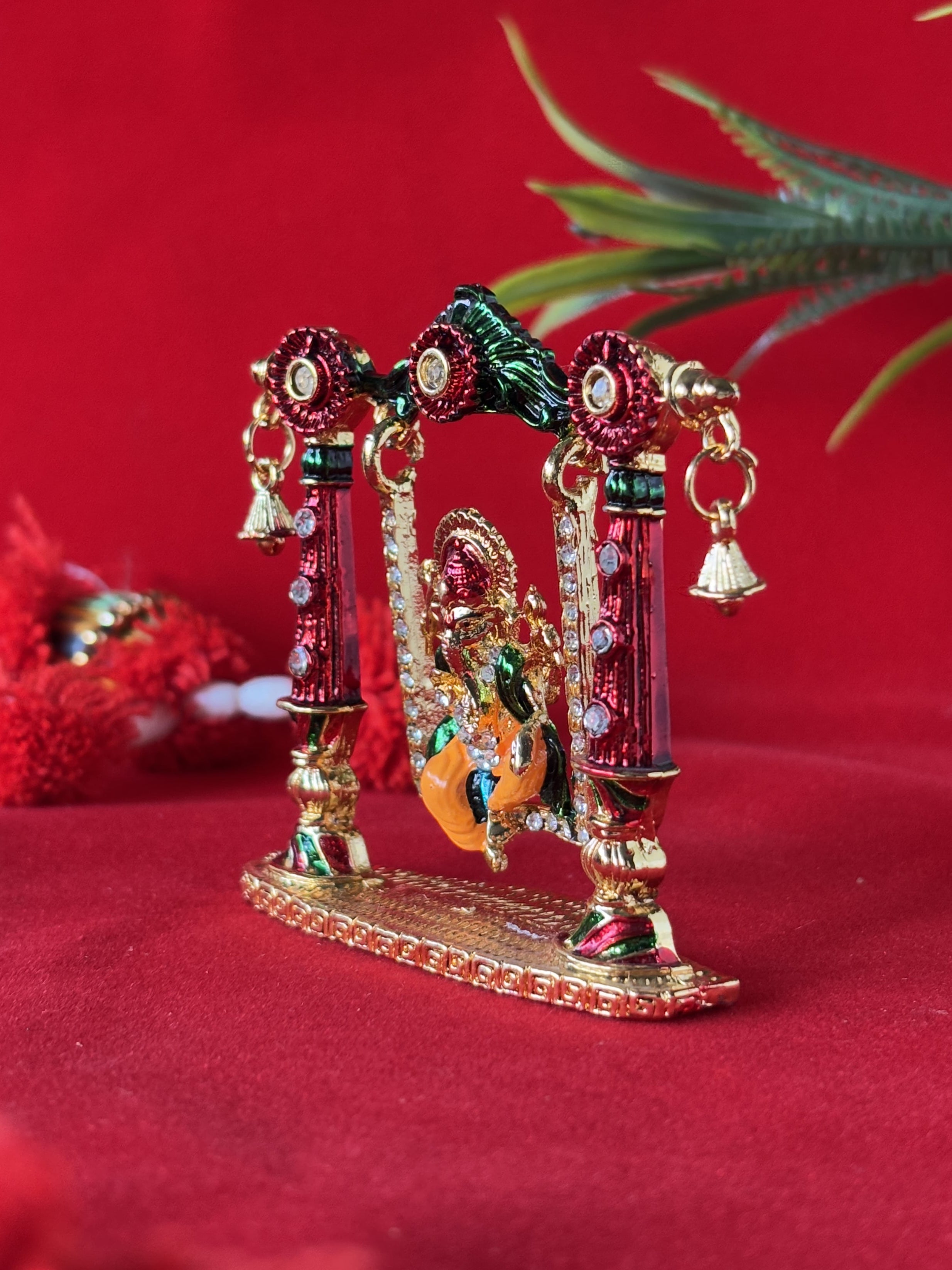 Shri Ganesha on Jewel Studded Swing - Car Dashboard / Office / Home
