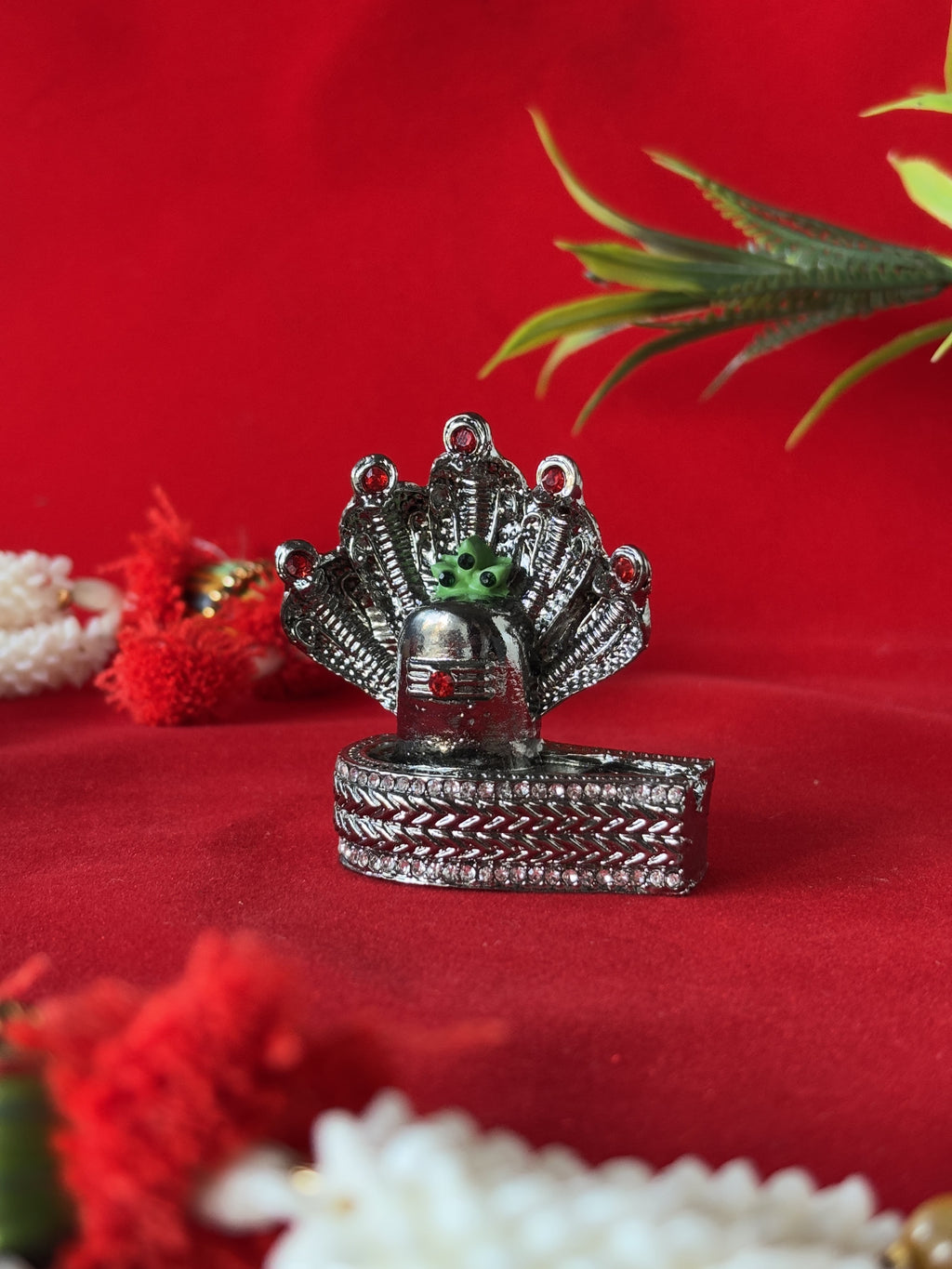 Silver Toned Jewel Shivling - Car Dashboard / Office / Home