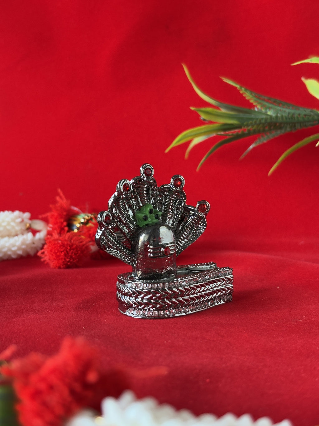 Silver Toned Jewel Shivling - Car Dashboard / Office / Home