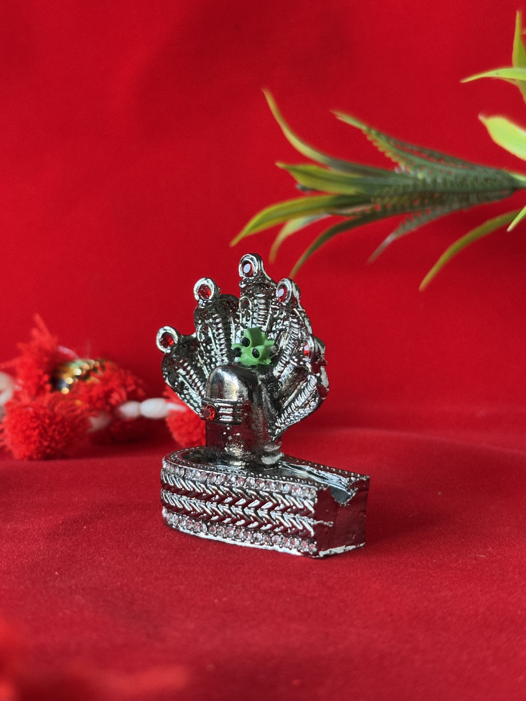 Silver Toned Jewel Shivling - Car Dashboard / Office / Home