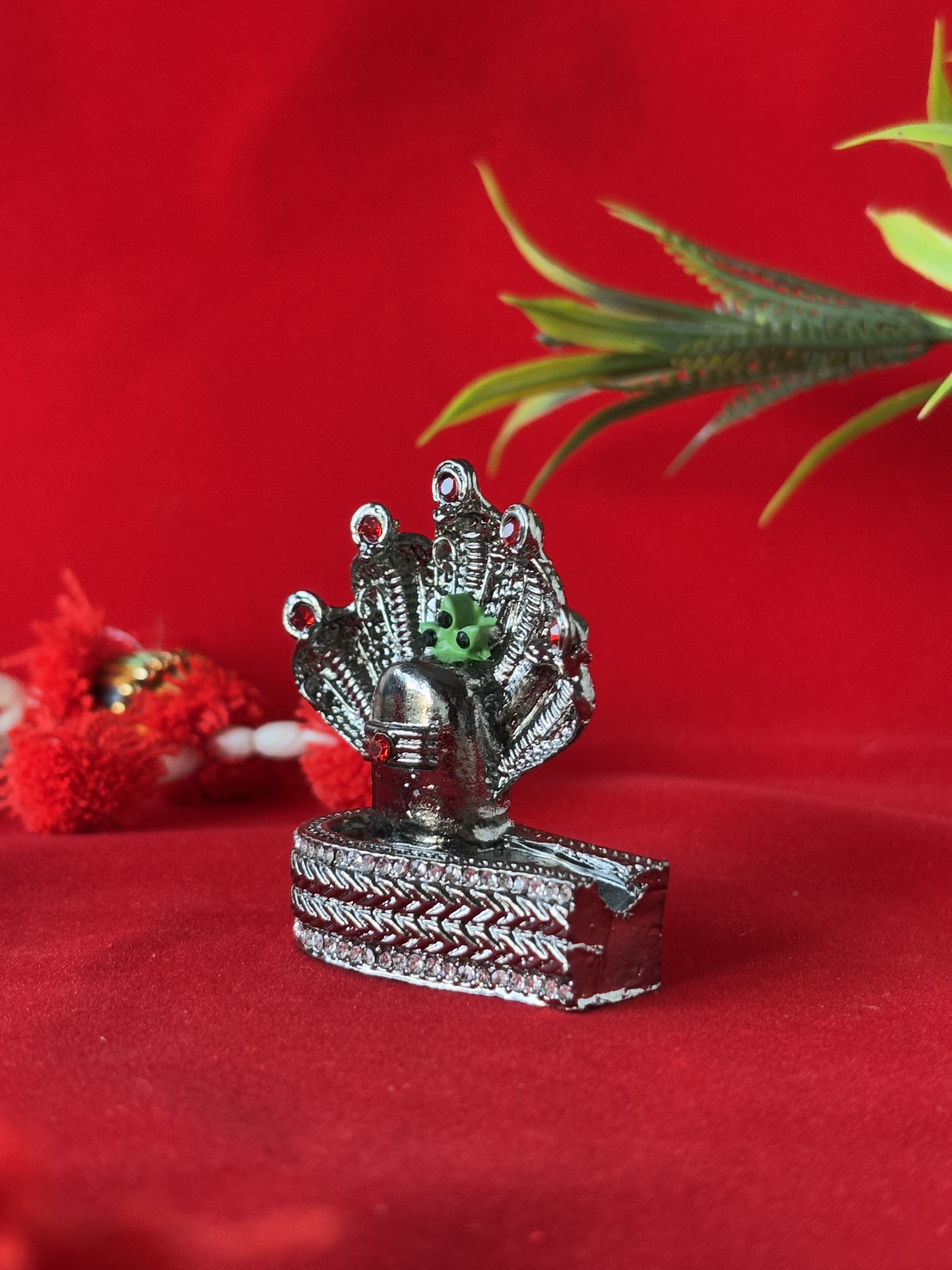 Silver Toned Jewel Shivling - Car Dashboard / Office / Home