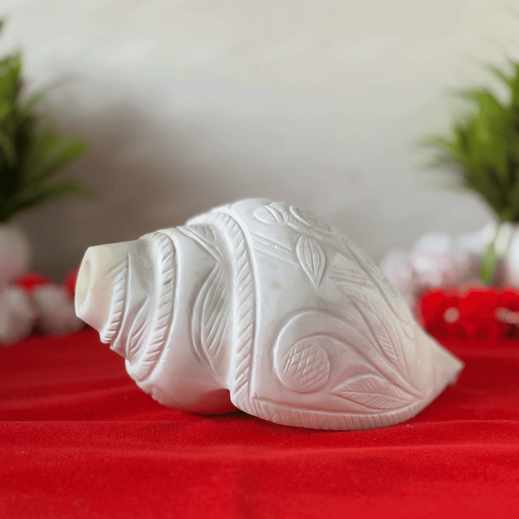 Natural White Shankh with Bhagwan Shri Krishna Carving