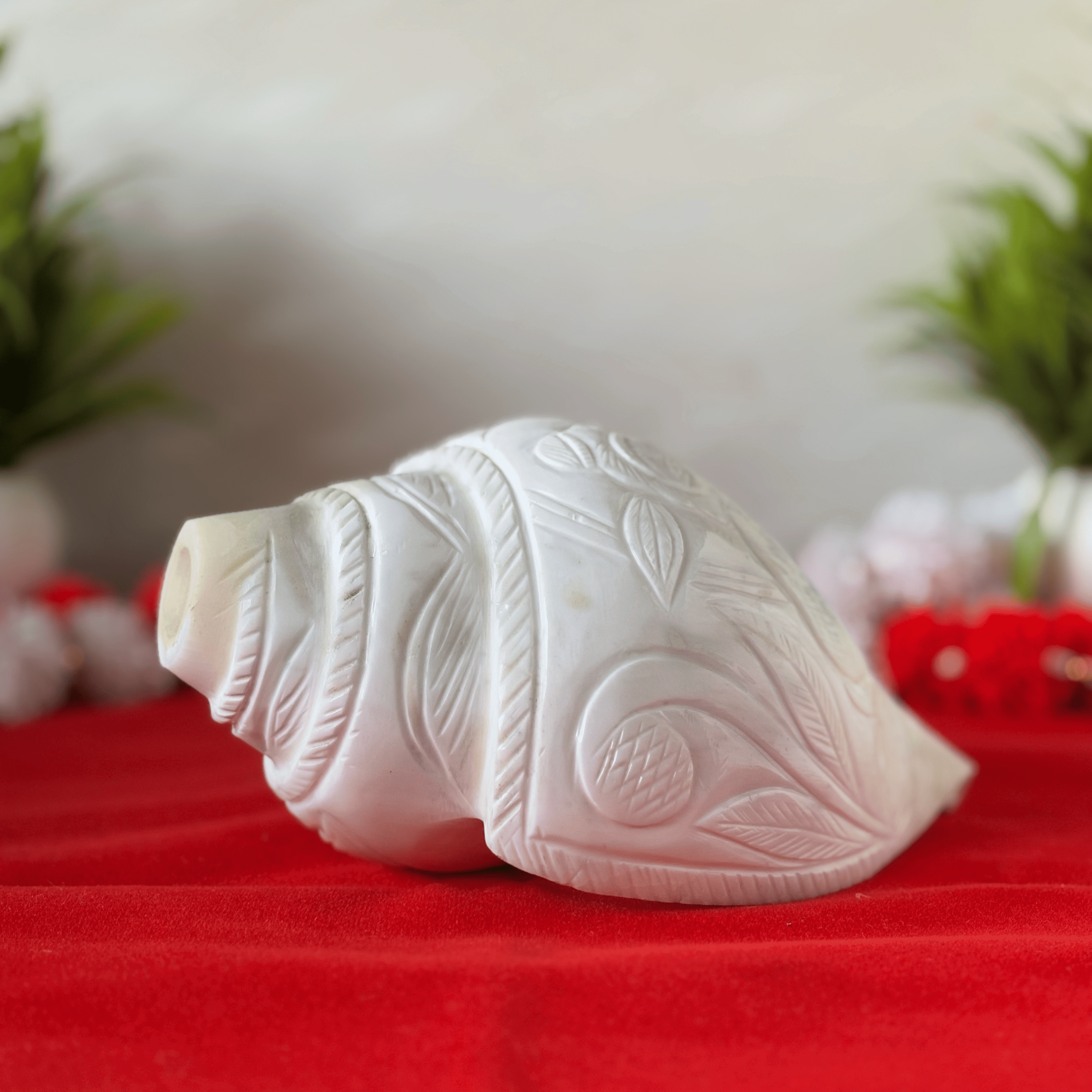 Natural White Shankh with Bhagwan Shri Krishna Carving
