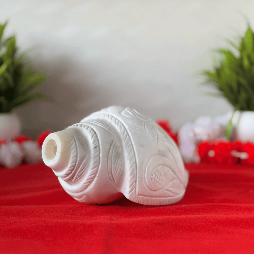 Natural White Shankh with Bhagwan Shri Krishna Carving