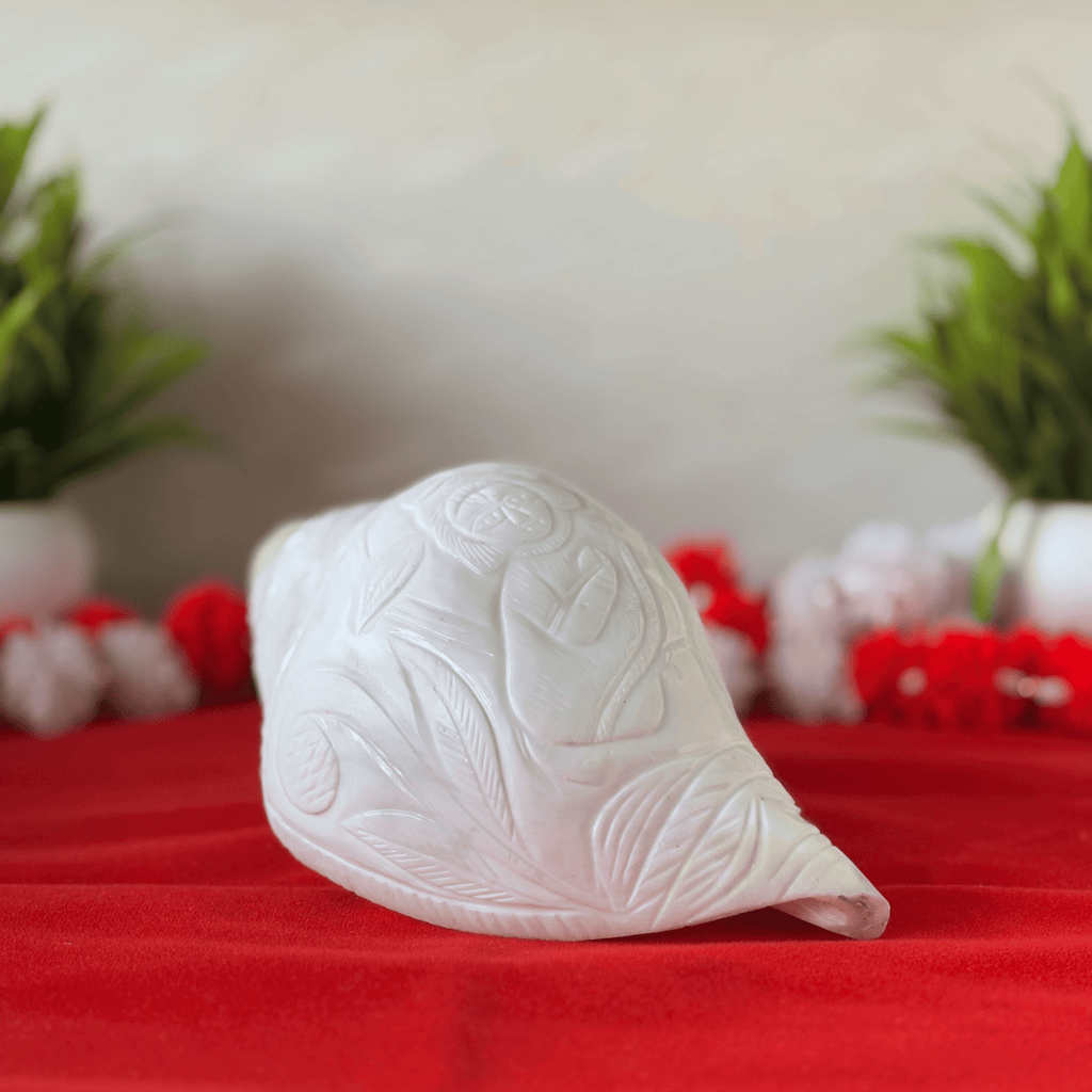 Natural White Shankh with Bhagwan Shri Krishna Carving