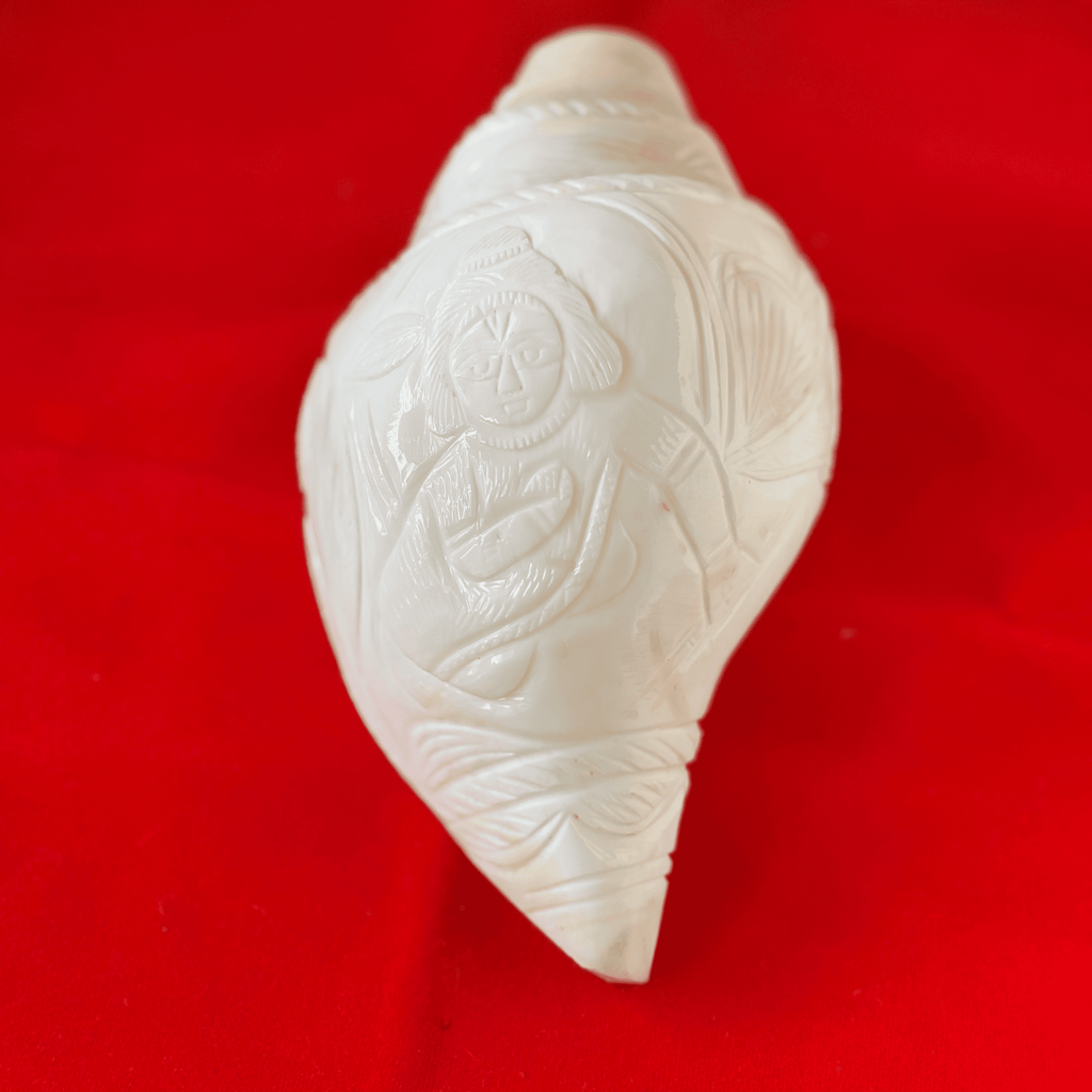 Natural White Shankh with Bhagwan Shri Krishna Carving