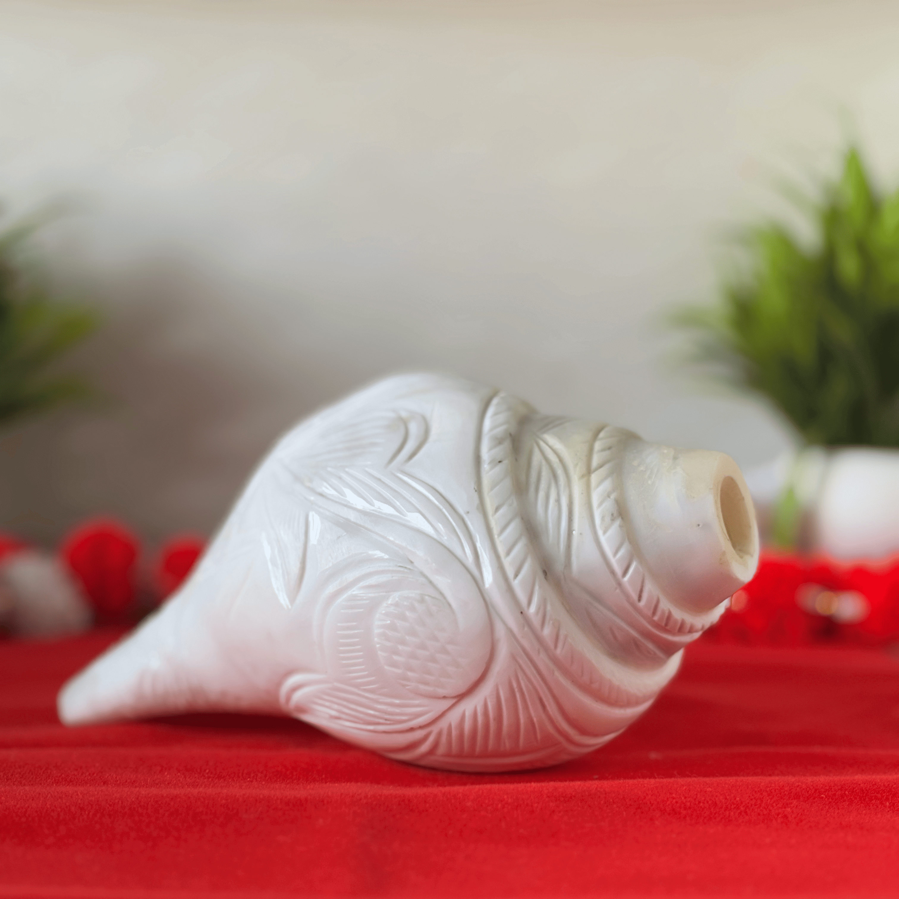 Natural White Shankh with Bhagwan Shri Krishna Carving