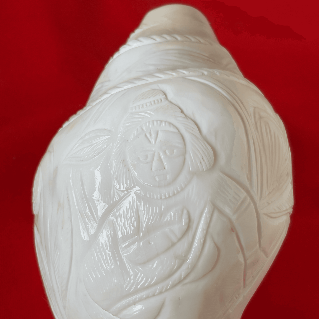 Natural White Shankh with Bhagwan Shri Krishna Carving