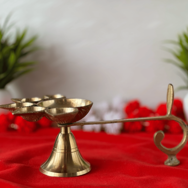 Brass Panchmukhi Diya with Handle left