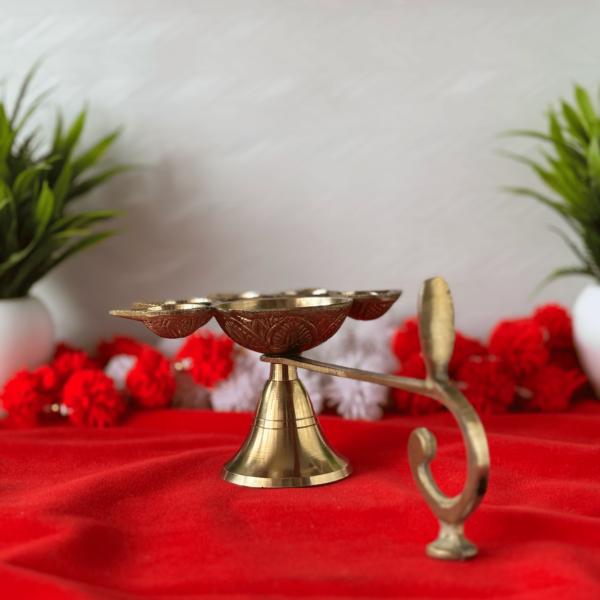 Brass Panchmukhi Diya with Handle Back