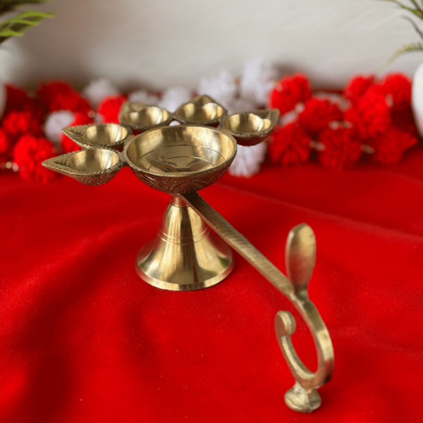Brass Panchmukhi Diya with Handle Top